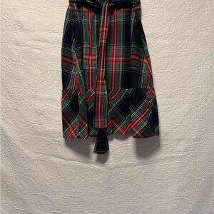 J. Crew Black Plaid Midi Skirt with Red & Green Accent